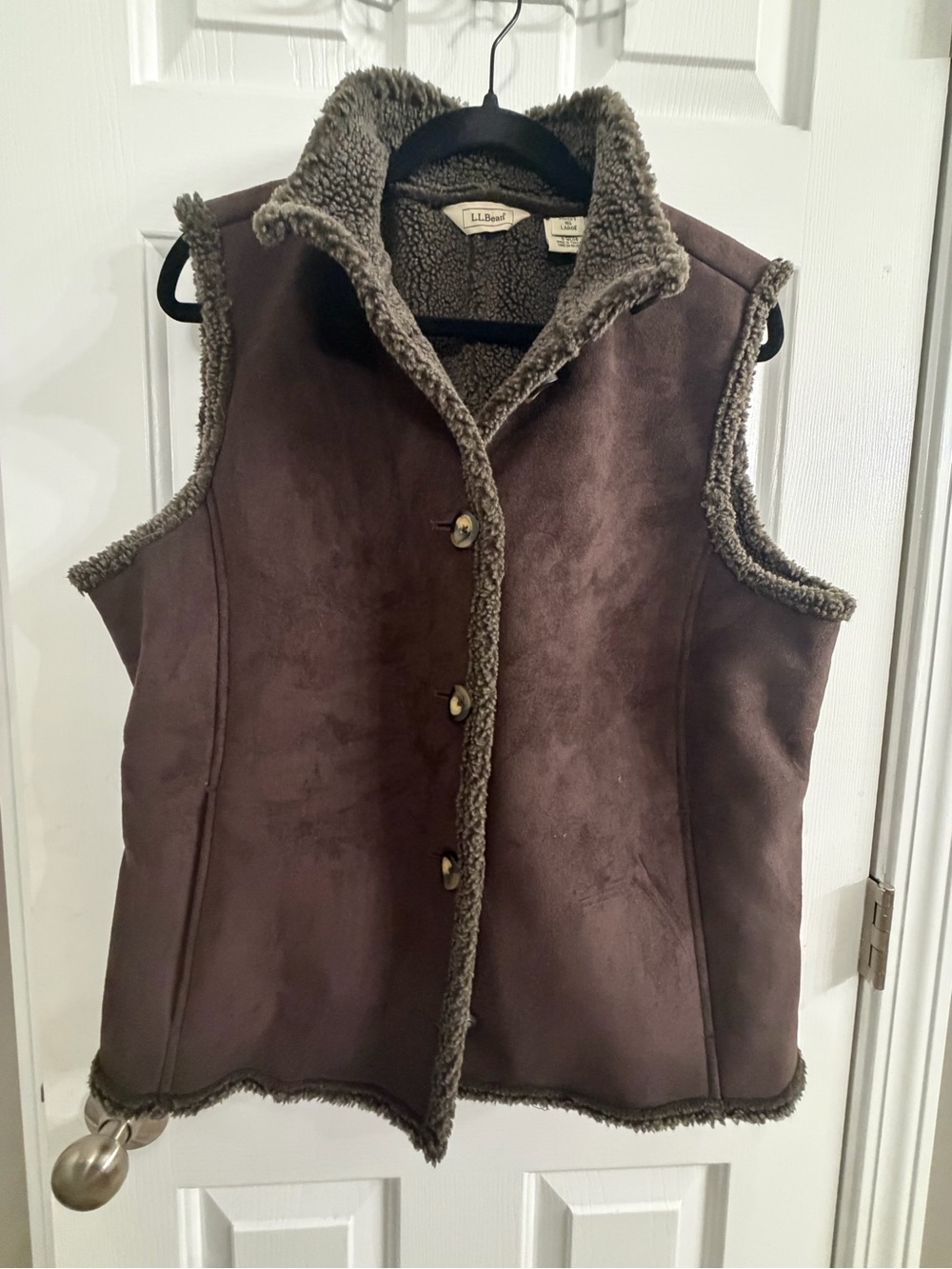 L.L.Bean Women’s Brown Faux Suede Sherpa Shearling Vest Size L Western Boho